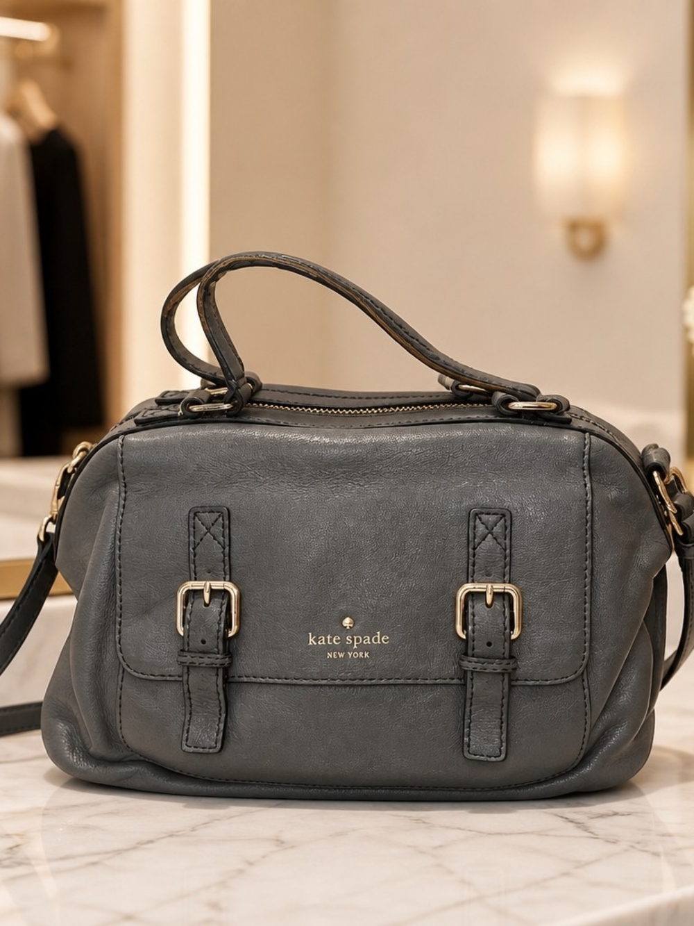 kate spade New York Charcoal Leather Satchel Bag Allen